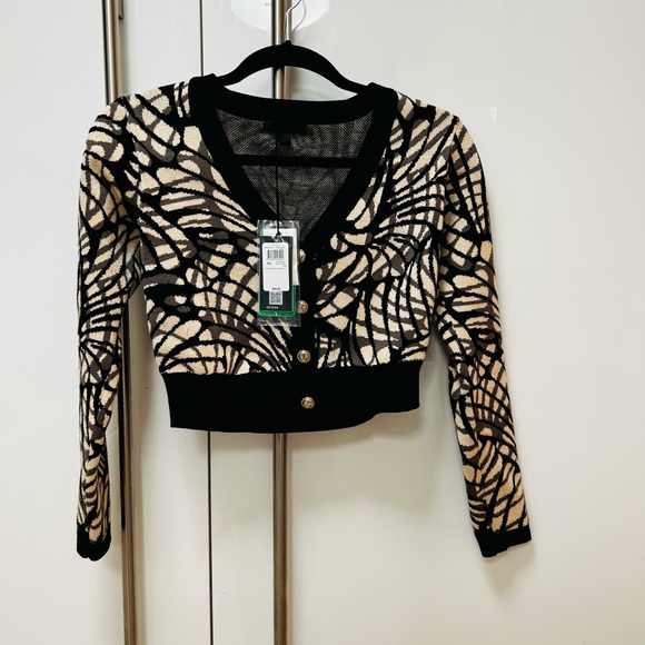 NWT Guess Posie Sweater Jacquard Cardigan Size XS. Black and Cream. - Picture 5 of 10